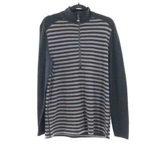 Terramar Merino Woolskins Striped Sweater Mens M Black Gray Winter Base Layer